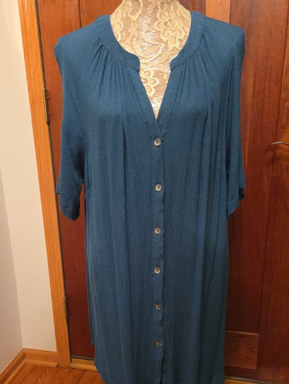 22W Roaman's Teal Button-Front Tunic